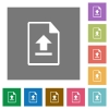 Upload file square flat icons - Upload file flat icons on simple color square backgrounds