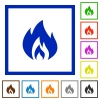 Flame flat color icons in square frames on white background - Flame flat framed icons