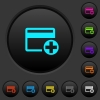 Add new credit card dark push buttons with color icons - Add new credit card dark push buttons with vivid color icons on dark grey background