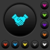 Partnership dark push buttons with vivid color icons on dark grey background - Partnership dark push buttons with color icons