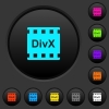 DivX movie format dark push buttons with vivid color icons on dark grey background - DivX movie format dark push buttons with color icons