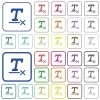 Clear text format color flat icons in rounded square frames. Thin and thick versions included. - Clear text format outlined flat color icons