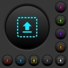 Drag to upload dark push buttons with vivid color icons on dark grey background - Drag to upload dark push buttons with color icons