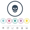 Human skull flat color icons in round outlines - Human skull flat color icons in round outlines. 6 bonus icons included.