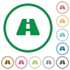 Road flat icons with outlines - Road flat color icons in round outlines on white background