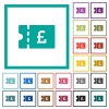 Pound discount coupon flat color icons with quadrant frames - Pound discount coupon flat color icons with quadrant frames on white background