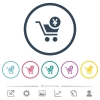 Checkout with Yen cart flat color icons in round outlines. 6 bonus icons included. - Checkout with Yen cart flat color icons in round outlines