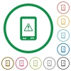 Mobile warning flat icons with outlines - Mobile warning flat color icons in round outlines on white background