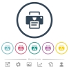 IP printer flat color icons in round outlines. 6 bonus icons included. - IP printer flat color icons in round outlines