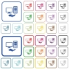 Shared computer outlined flat color icons - Shared computer color flat icons in rounded square frames. Thin and thick versions included.