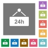 hanging table with 24h flat icons on simple color square backgrounds - hanging table with 24h square flat icons