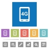 Fourth generation mobile connection speed flat white icons in square backgrounds. 6 bonus icons included. - Fourth generation mobile connection speed flat white icons in square backgrounds