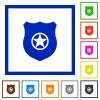 Police badge flat color icons in square frames on white background - Police badge flat framed icons