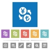 Yen Lira money exchange flat white icons in square backgrounds. 6 bonus icons included. - Yen Lira money exchange flat white icons in square backgrounds