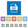 AVI file format flat white icons in square backgrounds. 6 bonus icons included. - AVI file format flat white icons in square backgrounds