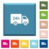 24 hour delivery truck white icons on edged square buttons in various trendy colors - 24 hour delivery truck white icons on edged square buttons