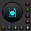 Certificate file dark push buttons with color icons - Certificate file dark push buttons with vivid color icons on dark grey background