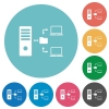 Network file system with server flat white icons on round color backgrounds - Network file system with server flat round icons