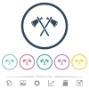 Two tomahawks flat color icons in round outlines - Two tomahawks flat color icons in round outlines. 6 bonus icons included.