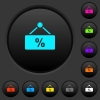 hanging discount table dark push buttons with vivid color icons on dark grey background - hanging discount table dark push buttons with color icons