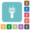 Air control tower white flat icons on color rounded square backgrounds - Air control tower rounded square flat icons