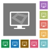 Screen saver on monitor square flat icons - Screen saver on monitor flat icons on simple color square backgrounds