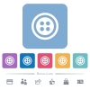 Dress button with 4 holes flat icons on color rounded square backgrounds - Dress button with 4 holes white flat icons on color rounded square backgrounds. 6 bonus icons included