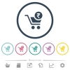 Checkout with Rupee cart flat color icons in round outlines. 6 bonus icons included. - Checkout with Rupee cart flat color icons in round outlines