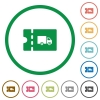 Transport discount coupon flat color icons in round outlines on white background - Transport discount coupon flat icons with outlines