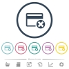 Cancel credit card flat color icons in round outlines. 6 bonus icons included. - Cancel credit card flat color icons in round outlines