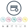 Cancel credit card flat color icons in round outlines - Cancel credit card flat color icons in round outlines. 6 bonus icons included.