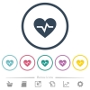 Heartbeat flat color icons in round outlines - Heartbeat flat color icons in round outlines. 6 bonus icons included.