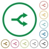 Split arrows flat color icons in round outlines on white background - Split arrows flat icons with outlines