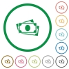 More banknotes flat icons with outlines - More banknotes flat color icons in round outlines on white background