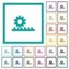 Cogwheel with rack pinion flat color icons with quadrant frames on white background - Cogwheel with rack pinion flat color icons with quadrant frames