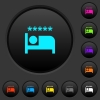 Luxury hotel dark push buttons with color icons - Luxury hotel dark push buttons with vivid color icons on dark grey background