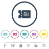 New Shekel discount coupon flat color icons in round outlines. 6 bonus icons included. - New Shekel discount coupon flat color icons in round outlines