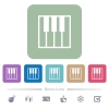 Piano keyboard white flat icons on color rounded square backgrounds. 6 bonus icons included - Piano keyboard flat icons on color rounded square backgrounds