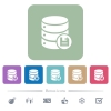 Database save white flat icons on color rounded square backgrounds. 6 bonus icons included - Database save flat icons on color rounded square backgrounds