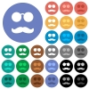 Glasses and mustache round flat multi colored icons - Glasses and mustache multi colored flat icons on round backgrounds. Included white, light and dark icon variations for hover and active status effects, and bonus shades.