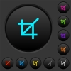Crop tool dark push buttons with vivid color icons on dark grey background - Crop tool dark push buttons with color icons