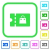 Bag discount coupon vivid colored flat icons in curved borders on white background - Bag discount coupon vivid colored flat icons
