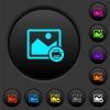 Print image dark push buttons with color icons - Print image dark push buttons with vivid color icons on dark grey background