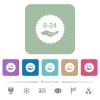 24 hours service sticker white flat icons on color rounded square backgrounds. 6 bonus icons included - 24 hours service sticker flat icons on color rounded square backgrounds