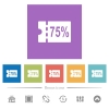 75 percent discount coupon flat white icons in square backgrounds. 6 bonus icons included. - 75 percent discount coupon flat white icons in square backgrounds