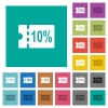 10 percent discount coupon square flat multi colored icons - 10 percent discount coupon multi colored flat icons on plain square backgrounds. Included white and darker icon variations for hover or active effects.