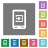 Mobile import data square flat icons - Mobile import data flat icons on simple color square backgrounds