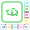 More banknotes with portrait vivid colored flat icons in curved borders on white background - More banknotes with portrait vivid colored flat icons