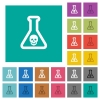 Dangerous chemical experiment multi colored flat icons on plain square backgrounds. Included white and darker icon variations for hover or active effects. - Dangerous chemical experiment square flat multi colored icons