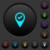 GPS map location ok dark push buttons with color icons - GPS map location ok dark push buttons with vivid color icons on dark grey background